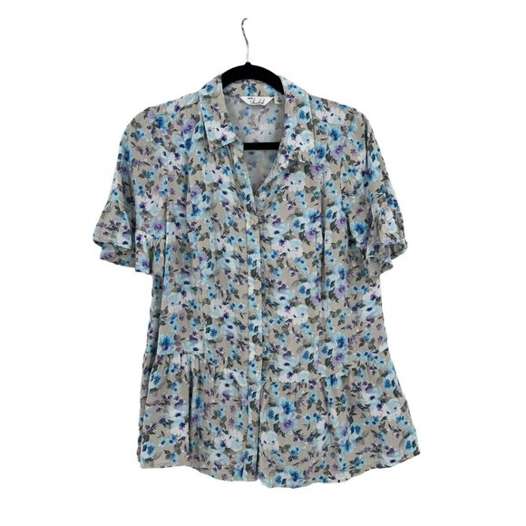 Caffe Marrakesh Women Small Short Sleeve Button‎ Up Flowy Blouse Ruffle Sleeve - Picture 1 of 8